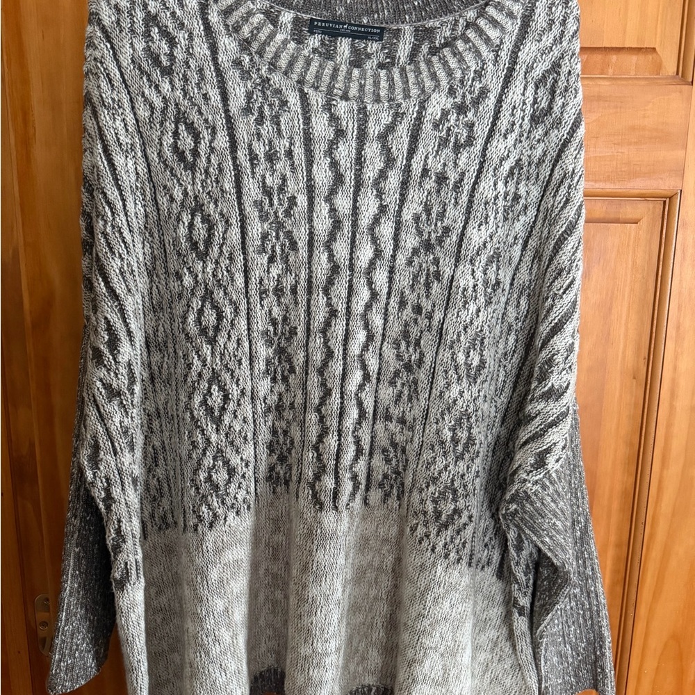 Peruvian Connection Black and Cream Patterned Sweater